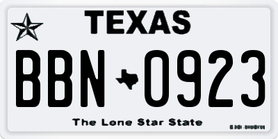 TX license plate BBN0923