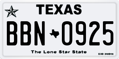 TX license plate BBN0925