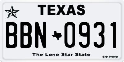 TX license plate BBN0931