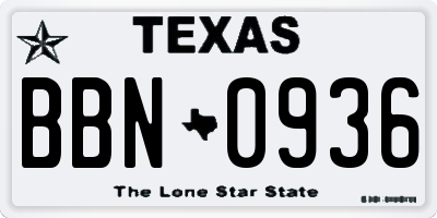 TX license plate BBN0936