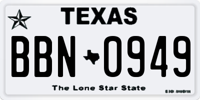 TX license plate BBN0949