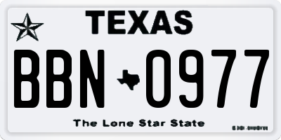 TX license plate BBN0977