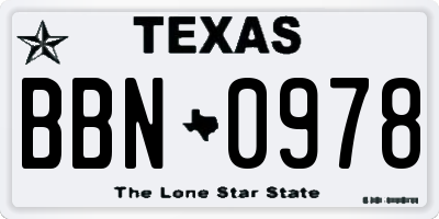 TX license plate BBN0978