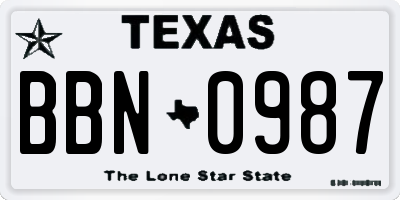 TX license plate BBN0987