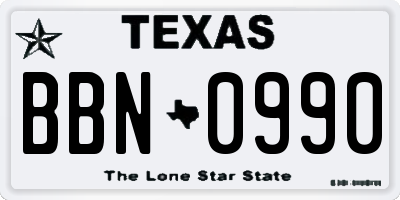 TX license plate BBN0990