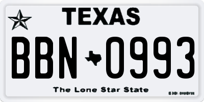 TX license plate BBN0993