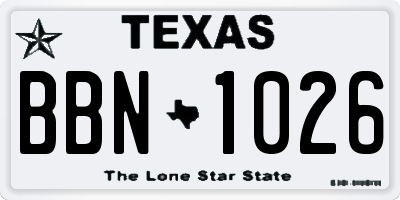 TX license plate BBN1026