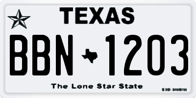 TX license plate BBN1203