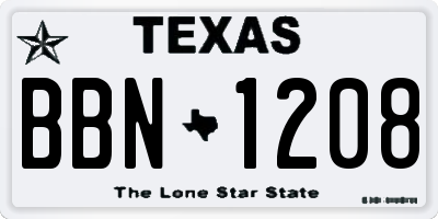 TX license plate BBN1208