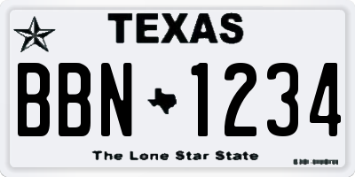 TX license plate BBN1234