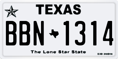 TX license plate BBN1314