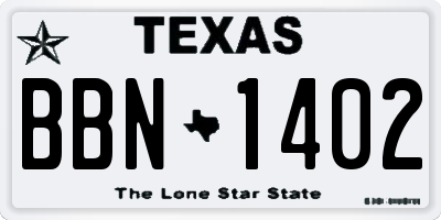 TX license plate BBN1402