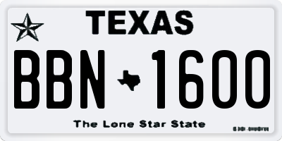 TX license plate BBN1600