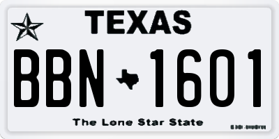 TX license plate BBN1601