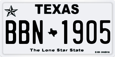 TX license plate BBN1905