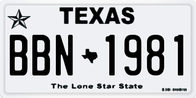 TX license plate BBN1981