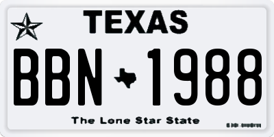 TX license plate BBN1988