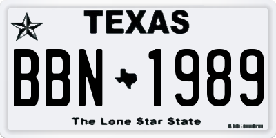 TX license plate BBN1989