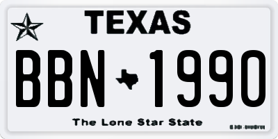 TX license plate BBN1990