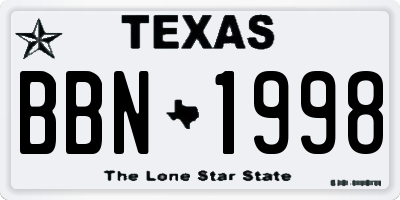 TX license plate BBN1998