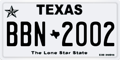 TX license plate BBN2002