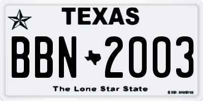 TX license plate BBN2003
