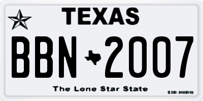 TX license plate BBN2007