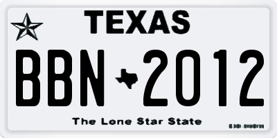 TX license plate BBN2012