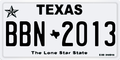 TX license plate BBN2013