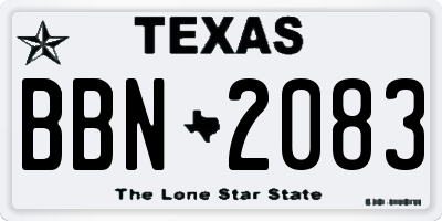 TX license plate BBN2083