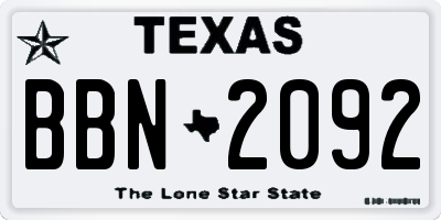 TX license plate BBN2092