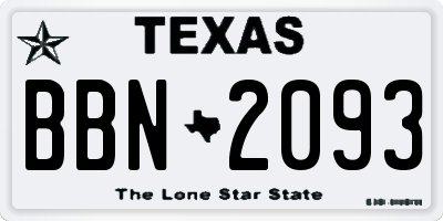 TX license plate BBN2093