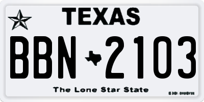 TX license plate BBN2103