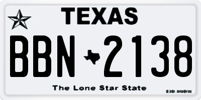 TX license plate BBN2138