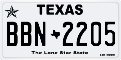TX license plate BBN2205