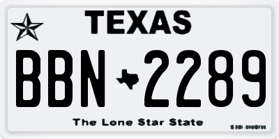TX license plate BBN2289