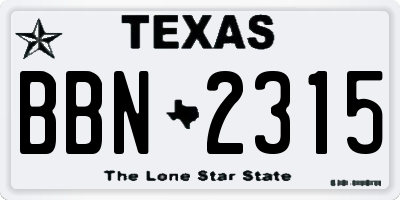 TX license plate BBN2315