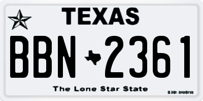 TX license plate BBN2361
