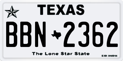 TX license plate BBN2362