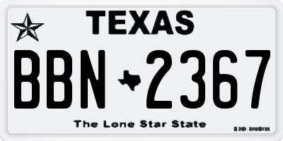 TX license plate BBN2367