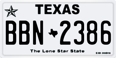 TX license plate BBN2386