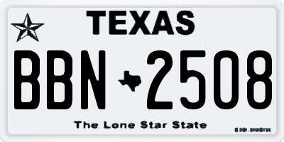 TX license plate BBN2508