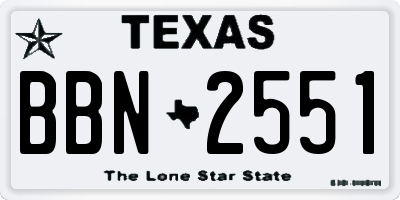 TX license plate BBN2551