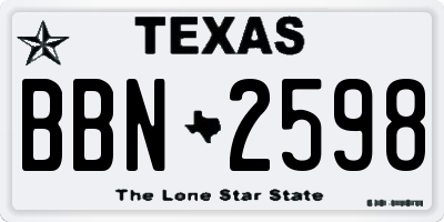 TX license plate BBN2598