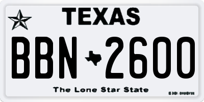 TX license plate BBN2600