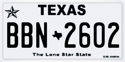 TX license plate BBN2602