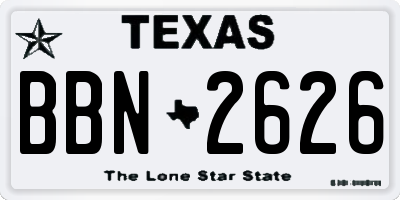 TX license plate BBN2626