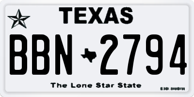 TX license plate BBN2794