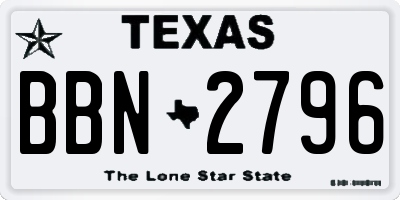 TX license plate BBN2796