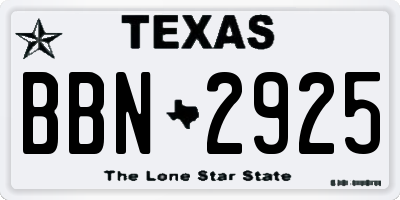 TX license plate BBN2925